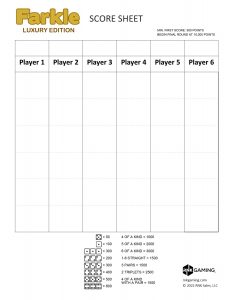 farkle rules printable and scoring